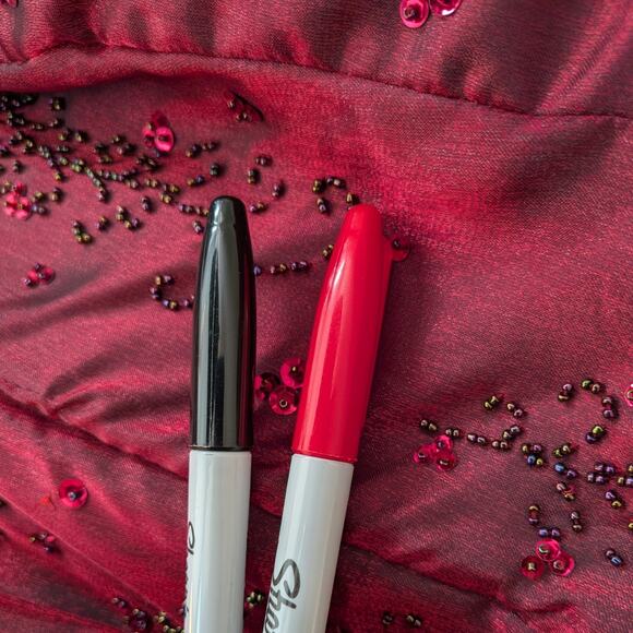 Vintage Prom Dress Maxi Gown 6 Red Y2K Goth Princess Floral Bead Strapless Glam - Picture 10 of 13